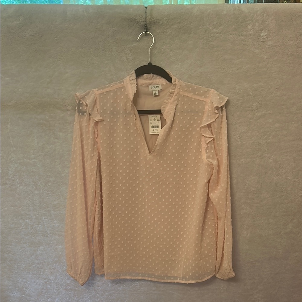 J. Crew Pink Ruffled Mandarin Collar Blouse
